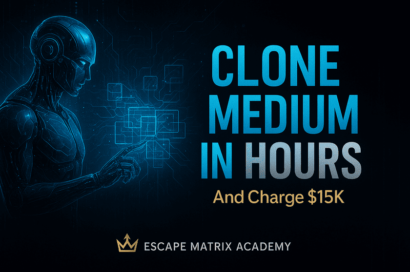 Clone Medium in Hours course cover - Build complex publishing platforms using no-code tools and AI assistance, worth $15K in development value
